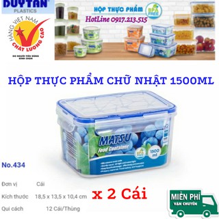 2 Hộp nhựa đựng thực phẩm Chữ Nhật 1500ML DUY TÂN CAO CẤP