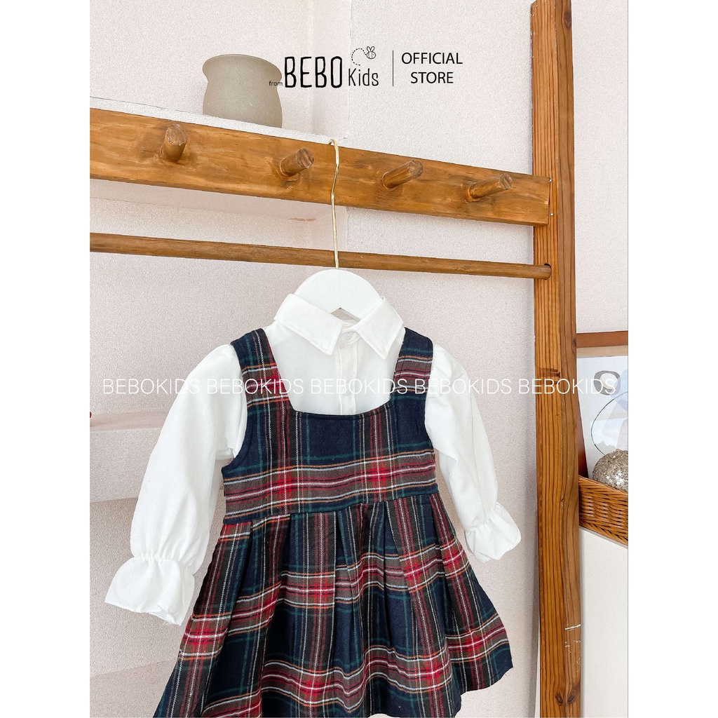 Set váy đầm cho bé gái thiết kế sơ mi phối váy yếm caro công chúa mùa xuân 10-22kg A10
