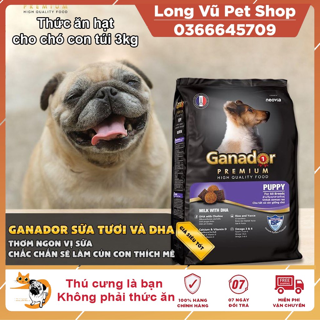 Thức ăn hạt cho chó con Ganador vị sữa &amp; DHA Puppy Milk with DHA 3kg