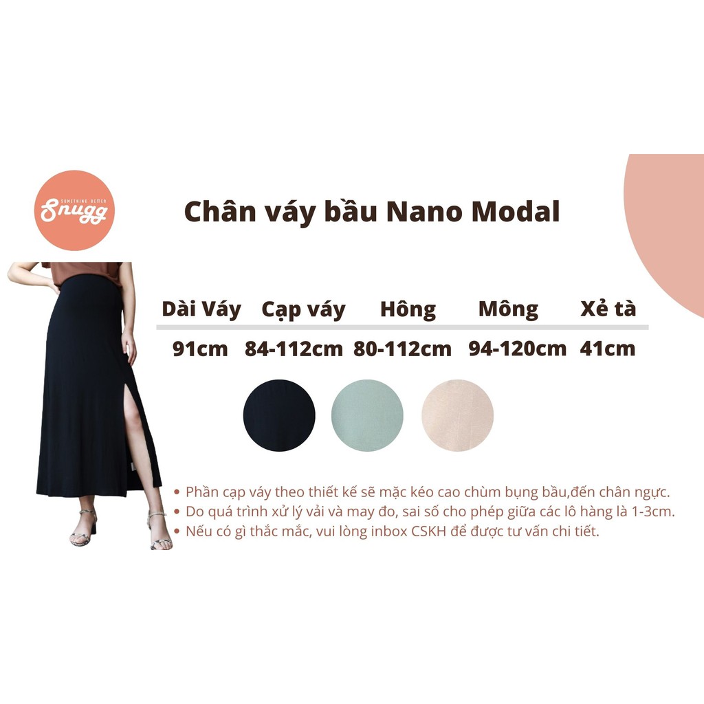 Chân váy bầu midi xẻ gối Modal mềm mỏng-Snugg SNU2051