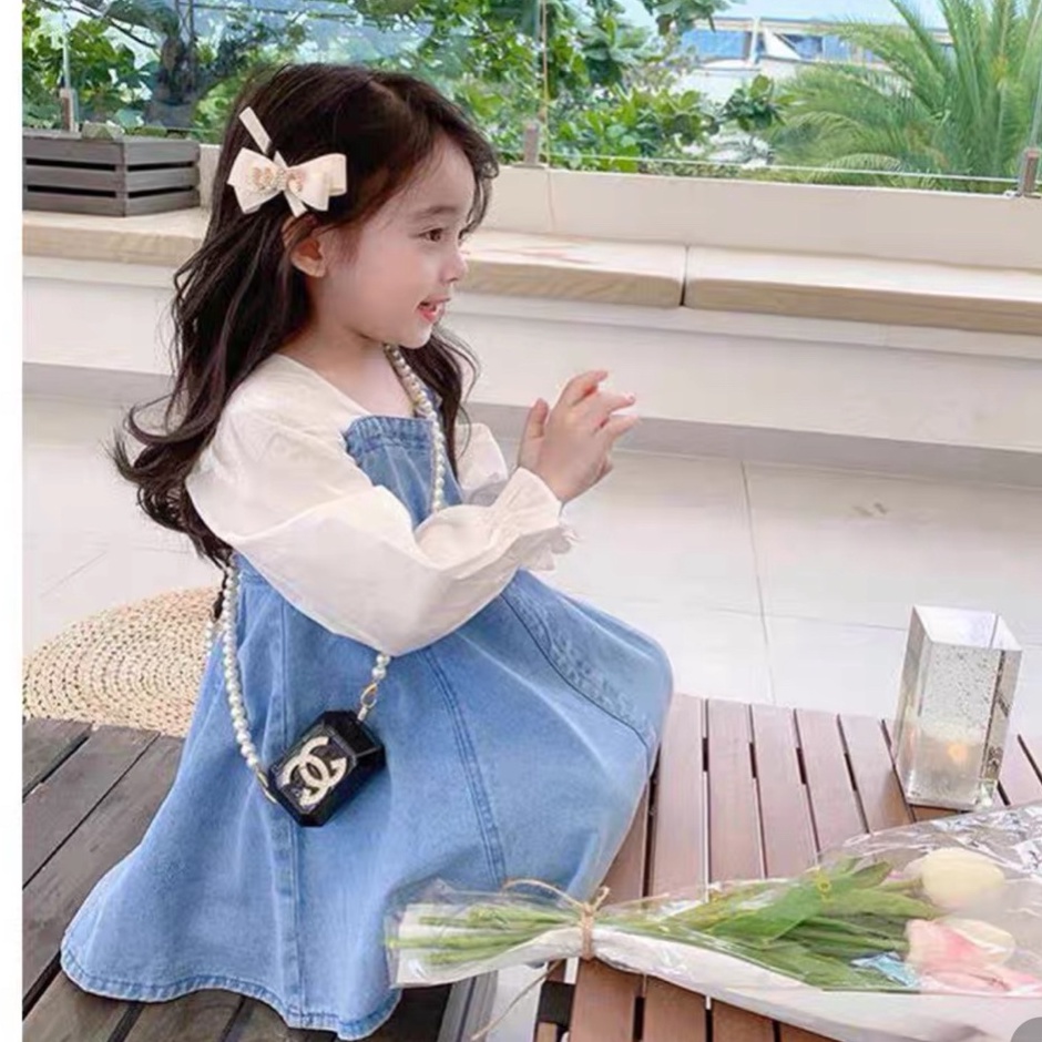 Váy Jean dáng xòe dài tay cho bé gái 8-20kg