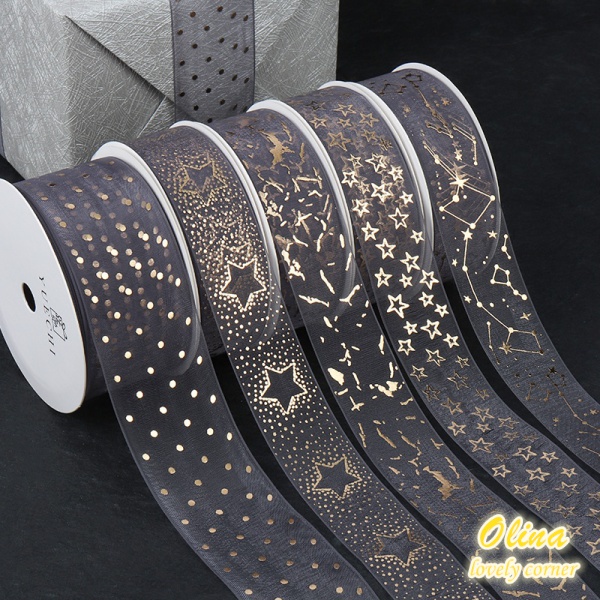 Cuộn Dây Ruy Băng Họa Tiết Ngôi Sao 9.1Mres / roll Trang Trí Gói Quà Sinh Nhật DIY