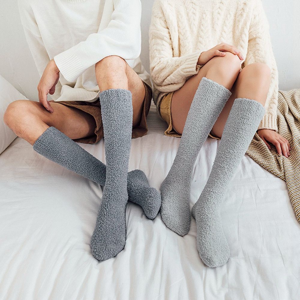 Tất cotton san hô dài co giãn màu trơn đơn giản dễ thương cho nam và nữ