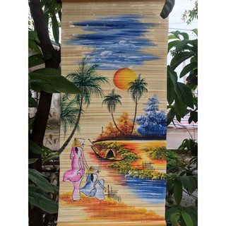 Mành tre (mẹt tre) vẽ tranh cô gái việt nam 30*65cm