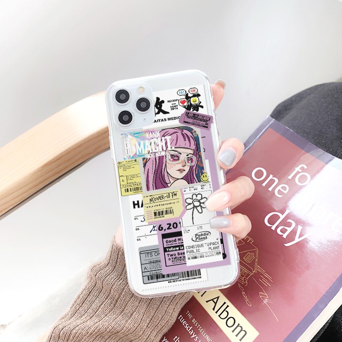 Ốp lưng iphone silicon dẻo trong suốt Pink girl dành cho ip 6 đến 14promax - t105
