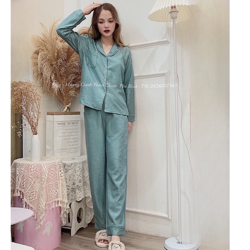 Bộ Pijama Chất Nhung Tăm Trơn Áo Dài Quần Dài Thu Đông Năm 2022