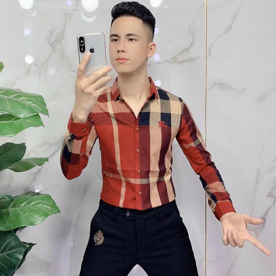 Áo sơ mi bbr nam dài tay Caro Kẻ Sọc Dáng Ôm body