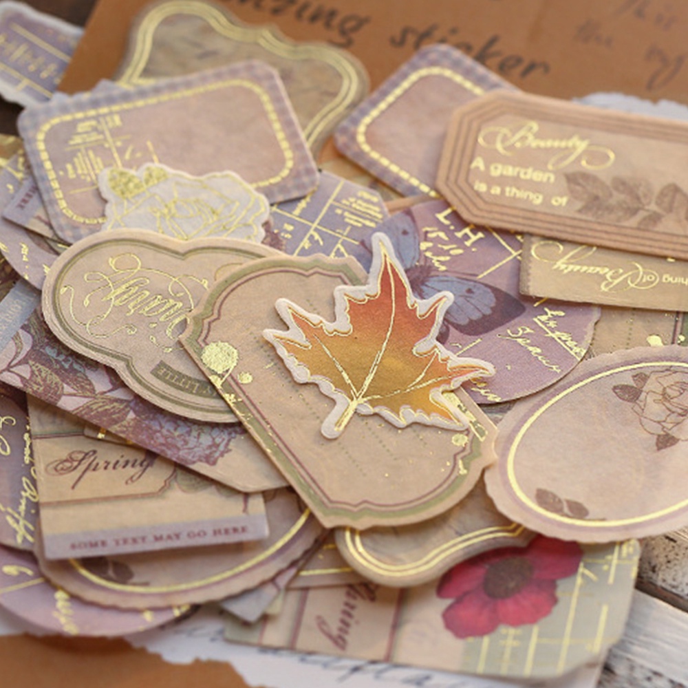 Set 40 miếng dán họa tiết nhãn tem phong cách Retro trang trí sổ ảnh album nhật ký