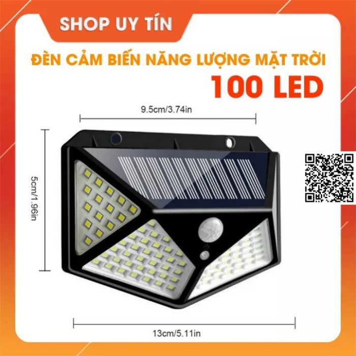 1285 Đèn 100 led cảm biến hồng ngoại năng lượng mặt trời 100 bóng led siêu sáng pin sạc 1200MAH (Đen) Tặng móc treo