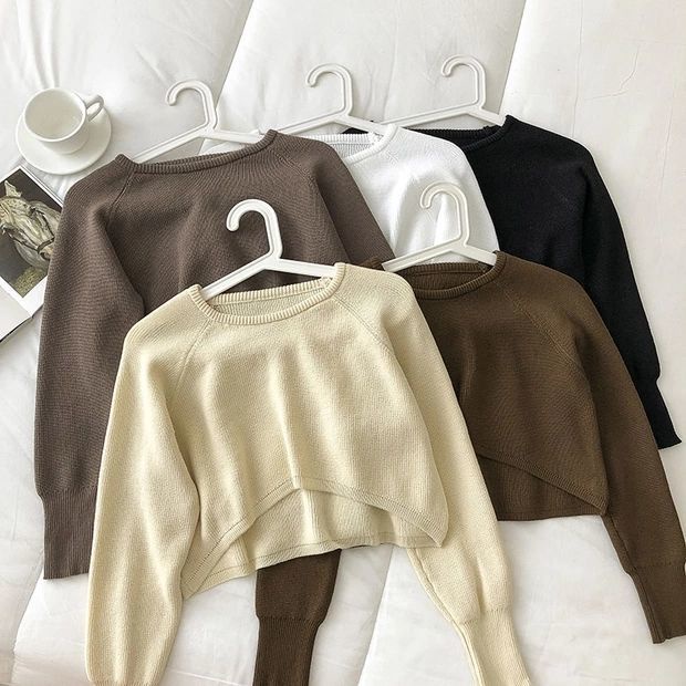 Áo Sweater Dệt Kim Tay Dài Cổ Tròn Cho Nữ
