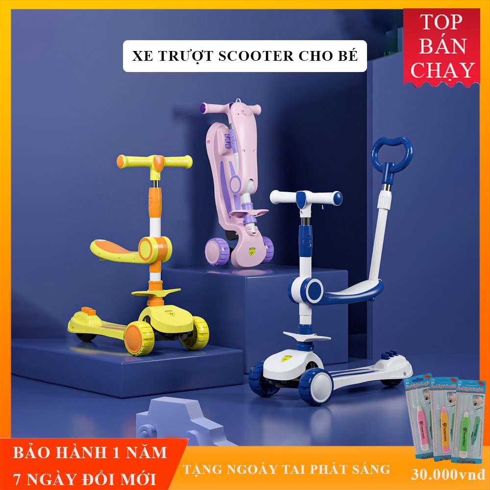 Xe trượt Scooter 3 bánh đa năng có đèn led phát sáng, có nhạc và ghế ngồi cho trẻ em - Xe thăng bằng có nhạc dành cho bé
