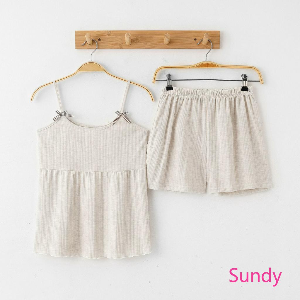 Bộ Đồ Ngủ Pijama Vải Cotton Không Tay Kiểu Hàn Quốc Thời Trang Mùa Hè Cho Nữ