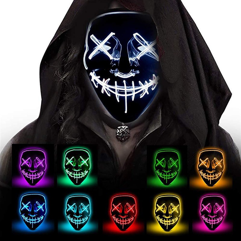 ‘NEW’ 3 Modes Scary Mask Cosplay Led Costume Mask EL Wire Light Up The Purge Movie iWN