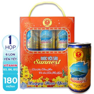 [ NƯỚC YẾN NGỌT THANH ] 01 Hộp (6 Lon x 180ml) Yến Sào Sunnest (Date: 24 tháng)