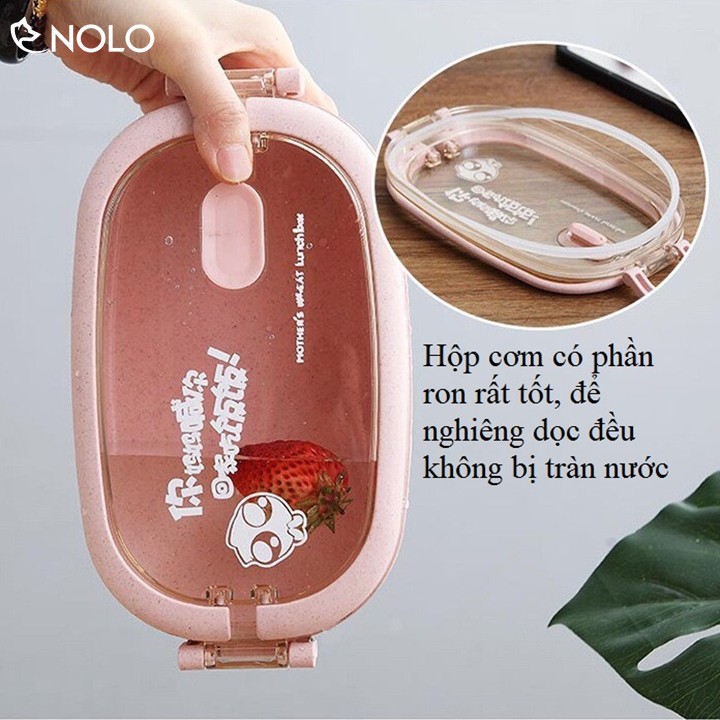 Hộp Đựng Cơm Giữ Nhiệt 2 Tầng Kèm Đũa Muỗng Nĩa Chất Liệu Nhựa PP Lúa Mạch Có Thể Dùng Cho Lò Vi Sóng