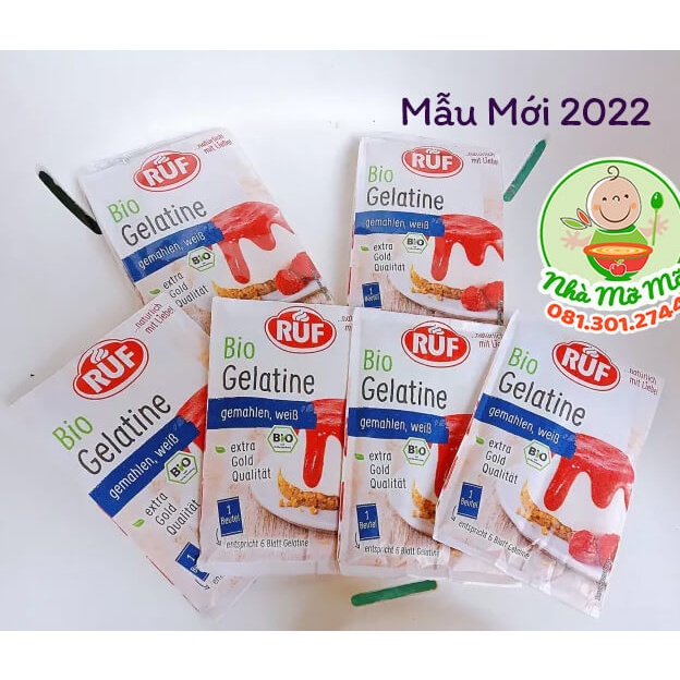 Bột gelatine hữu cơ Ruf Đức 9g Gelatin Làm Thạch Pudding Cho Bé Ăn Dặm Date 2025 - Nhà Mỡ