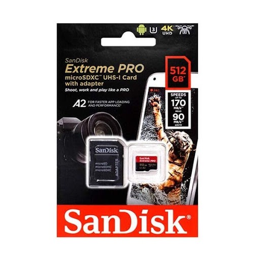 Thẻ nhớ MicroSDXC SanDisk Extreme Pro V30 U3 4K A2 512GB R170MB/s W90MB/s (Đen)