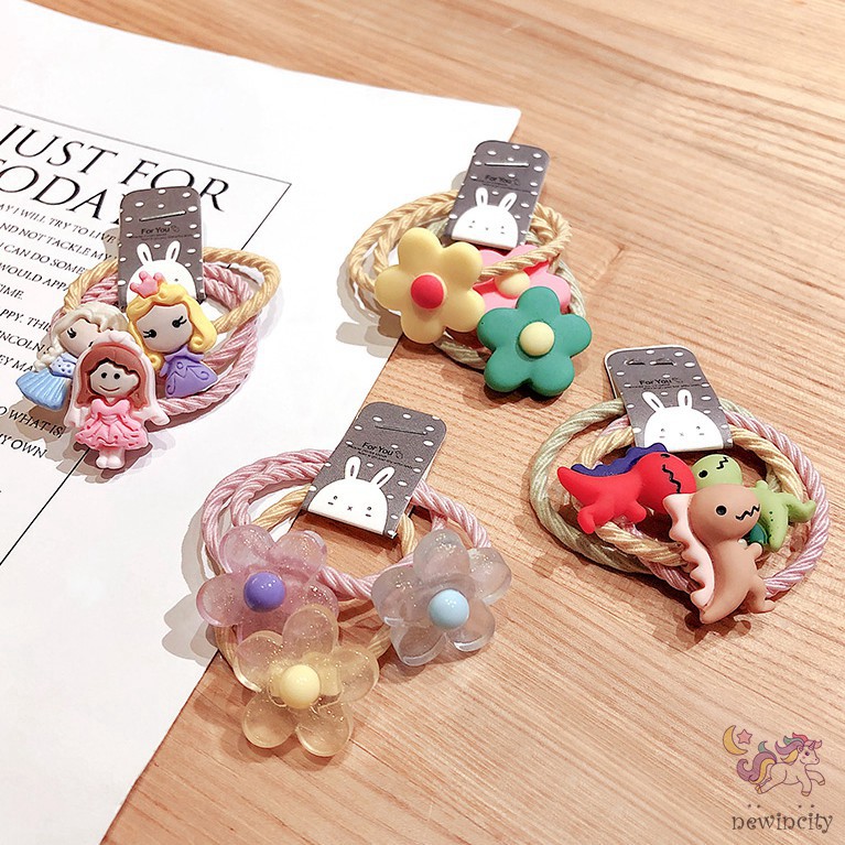 Set Dây Cột Tóc Co Giãn Đính Hoa / Trái Cây Dễ Thương Cho Bé Gái