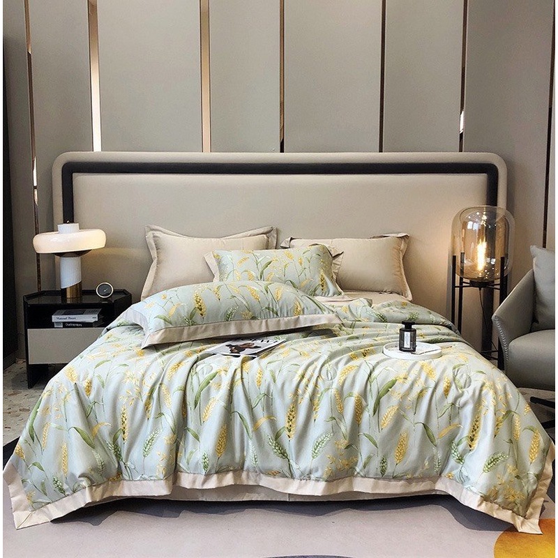 Bộ Chăn Ga Gối Lụa Thái Chăn Hè Trần Bông - Set 4 Món