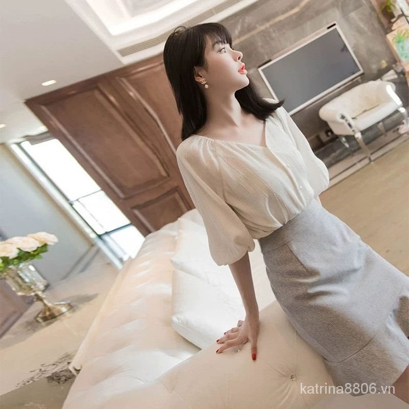 Áo Kiểu Tay Bồng Cổ Vuông Phong Cách Phương Tây Thời Trang Cho Nữ