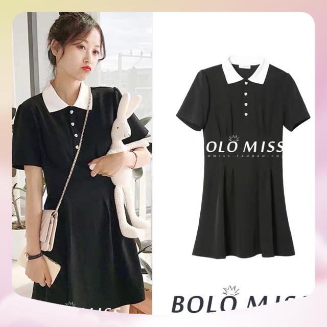 ORDER Váy cổ Polo đen khuy trái tim