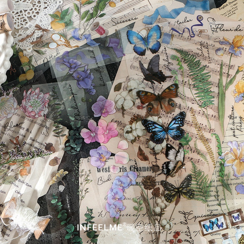 STI48 Miếng dán sticker hoa cỏ vintage trang trí DIY - set 6 miếng