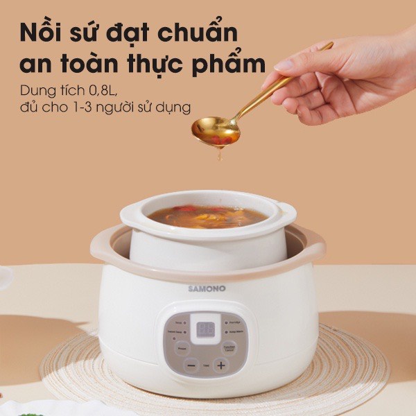 Nồi nấu chậm đa năng 4in1 SAMONO SW-SC08 0.8L chế độ hẹn giờ 24h phiên bản quốc tế - Hàng chính hãng bảo hành 12 tháng