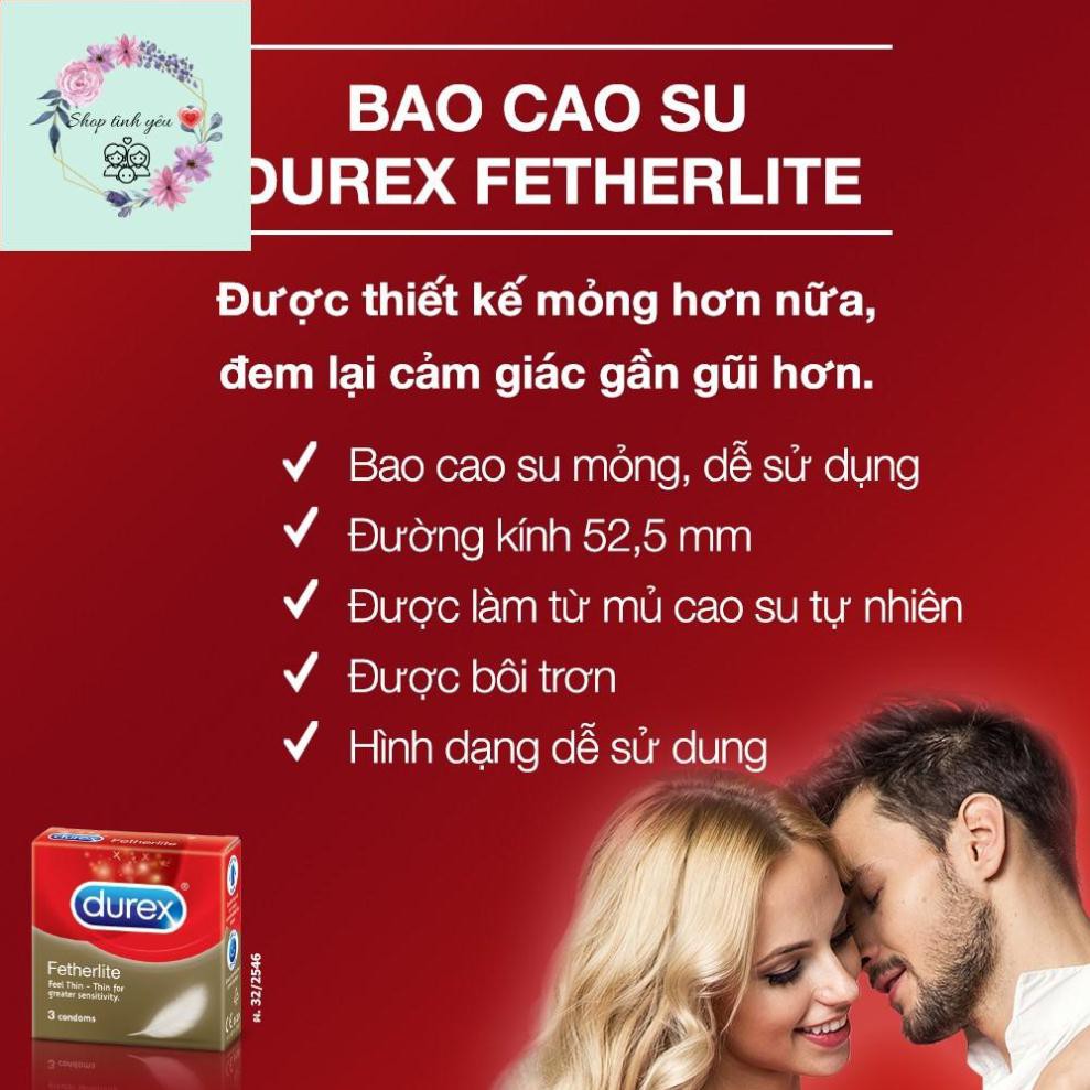 Bao Cao Su Durex Fetherlite 12bao + Tặng 1 Hộp Bao Cao Su Fetherlite 3 bao  Siêu mỏng