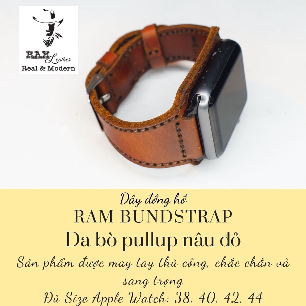 Dây apple watch da bò thật handmade bền chắc cực đẹp RAM Leather - tặng khóa chốt và adapter