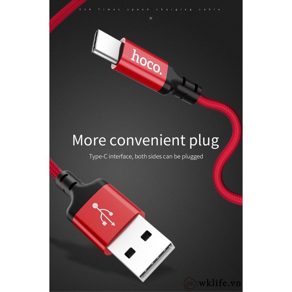 Dây Sạc USB Type C Hoco X14 Sạc Nhanh - Dây Dù - Siêu Bền - Hàng Chính Hãng