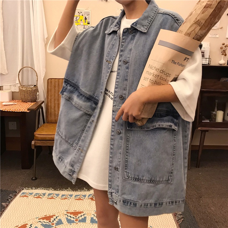 Áo khoác jean ulzzang denim kiểu ghile nữ, áo khoát jacket nữ chất denim gile 1147