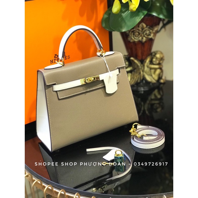 [KELLY25cm] Túi da sần Phối màu size 25cm loại đẹp kèm da test | BigBuy360 - bigbuy360.vn