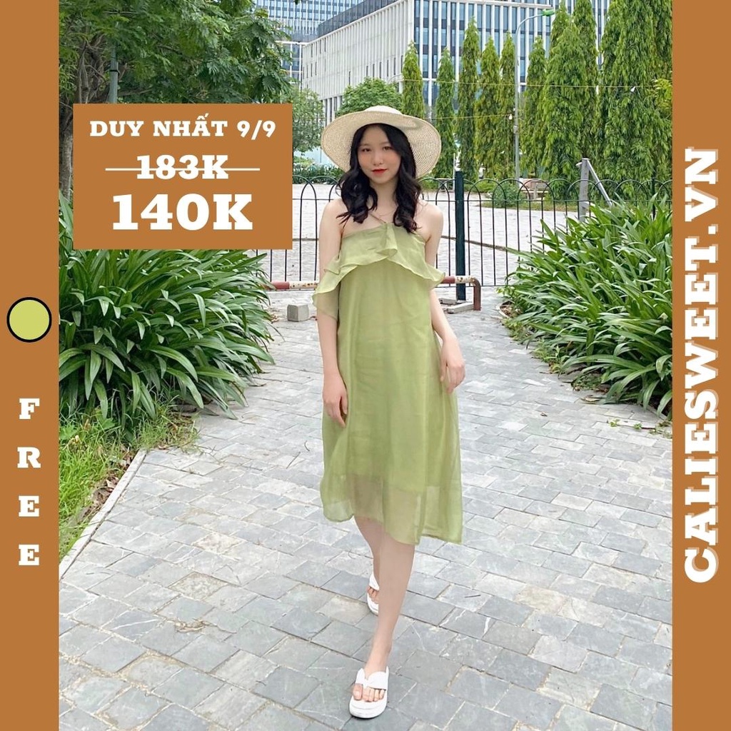 Đầm maxi đi biển Caliesweet váy maxi cổ yếm chất tơ mềm hottrend hè năm 2022