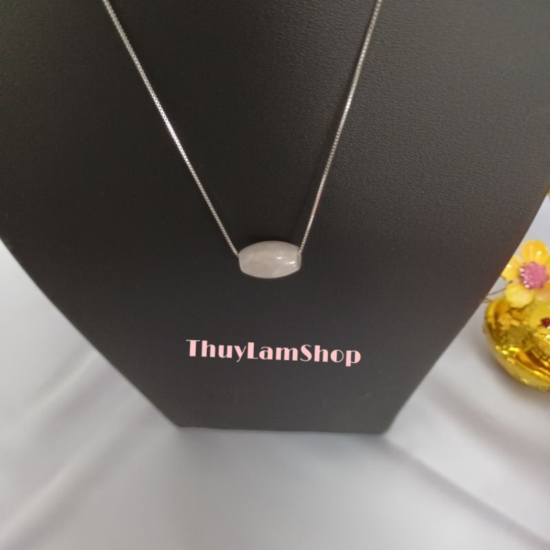 Vòng cổ dây chuyền bạc 925 vĩnh viễn bảo hành mix lu thống đá hồng đầu xuôi đuôi lọt