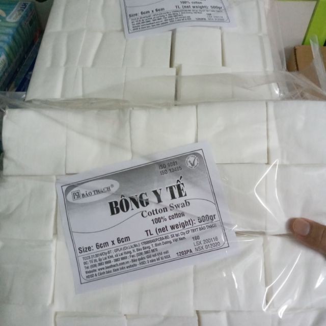 (size 6cmX6cm)Bông Y Tế Cắt Sẵn Bảo Thạch  | Bông Tẩy Trang Cắt Sẵn