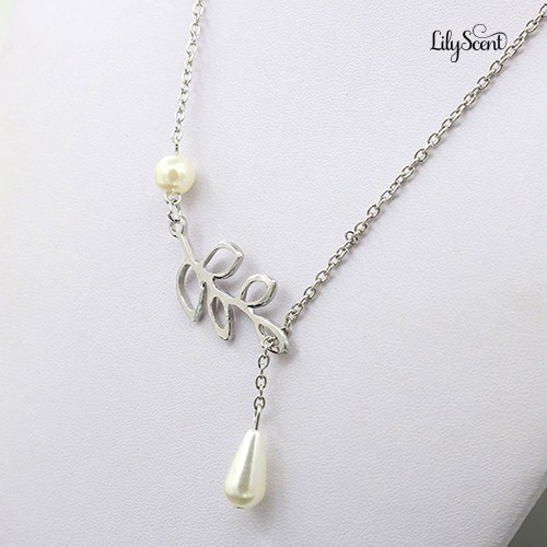 Dây chuyền choker ngắn hình cành cây đục lỗ đính ngọc trai giả thời trang cho nữ