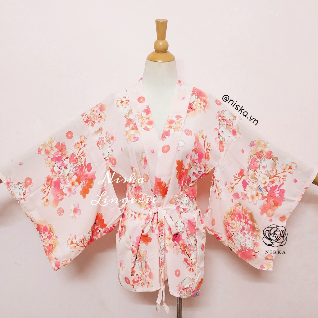 Bộ choàng yukata mèo và hoa anh đào - Mã D128 | BigBuy360 - bigbuy360.vn