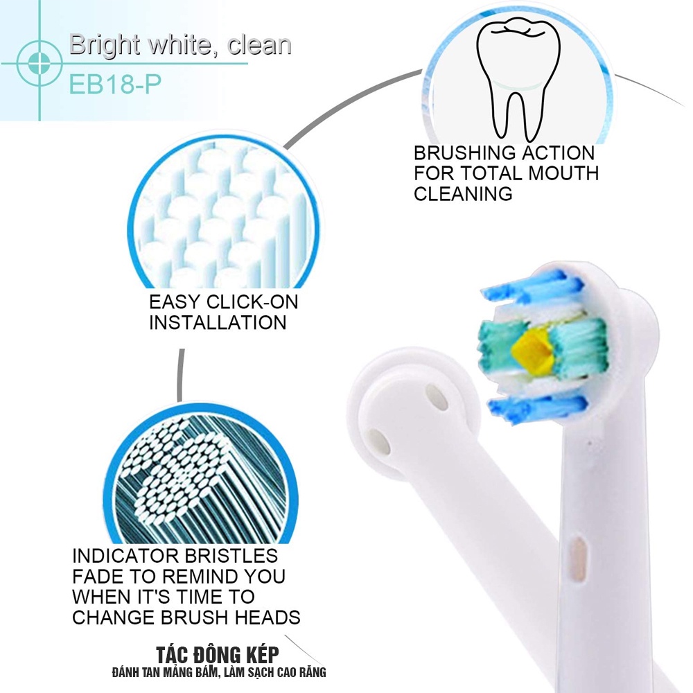 Oral-B EB18-P New 𝗣𝗿𝗼 𝗪𝗵𝗶𝘁𝗲 𝟯𝗗, set bộ 4 Đầu Bàn Chải đánh răng điện thay thế Minh House