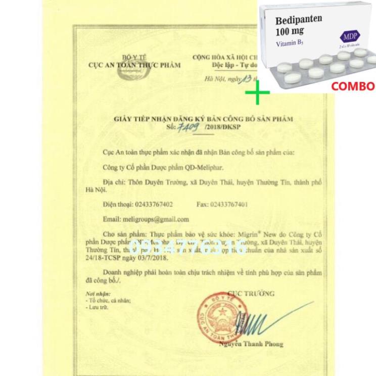 Combo Bedipanten 100mg +  ✅ Migrin - hỗ trợ giảm đau nửa đầu