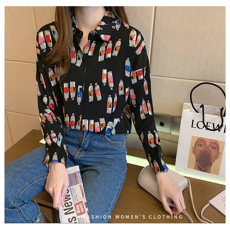 Spring 2020 New Korean Blouse, Printed Loose Long Sleeve Shirt Top