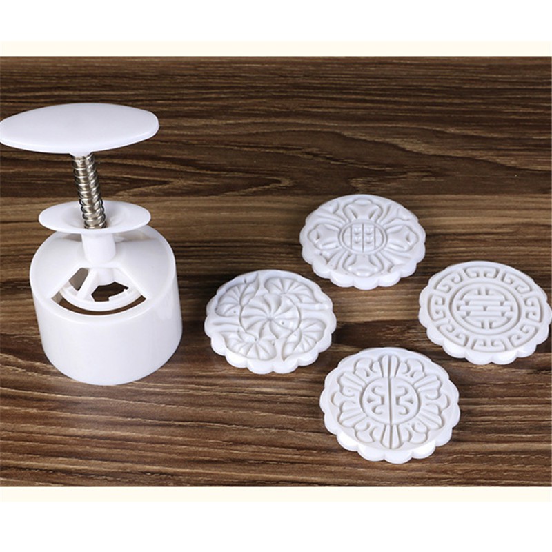 Khuôn Tròn Làm Bánh Trung Thu / Bánh Trung Thu 4 Ngăn Hình Hoa DIY