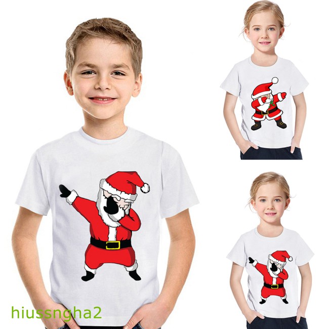 Hàng Có Sẵn Áo Thun Ngắn Tay In Hình Ông Già Noel Cho Bé Trai Và Bé Gái