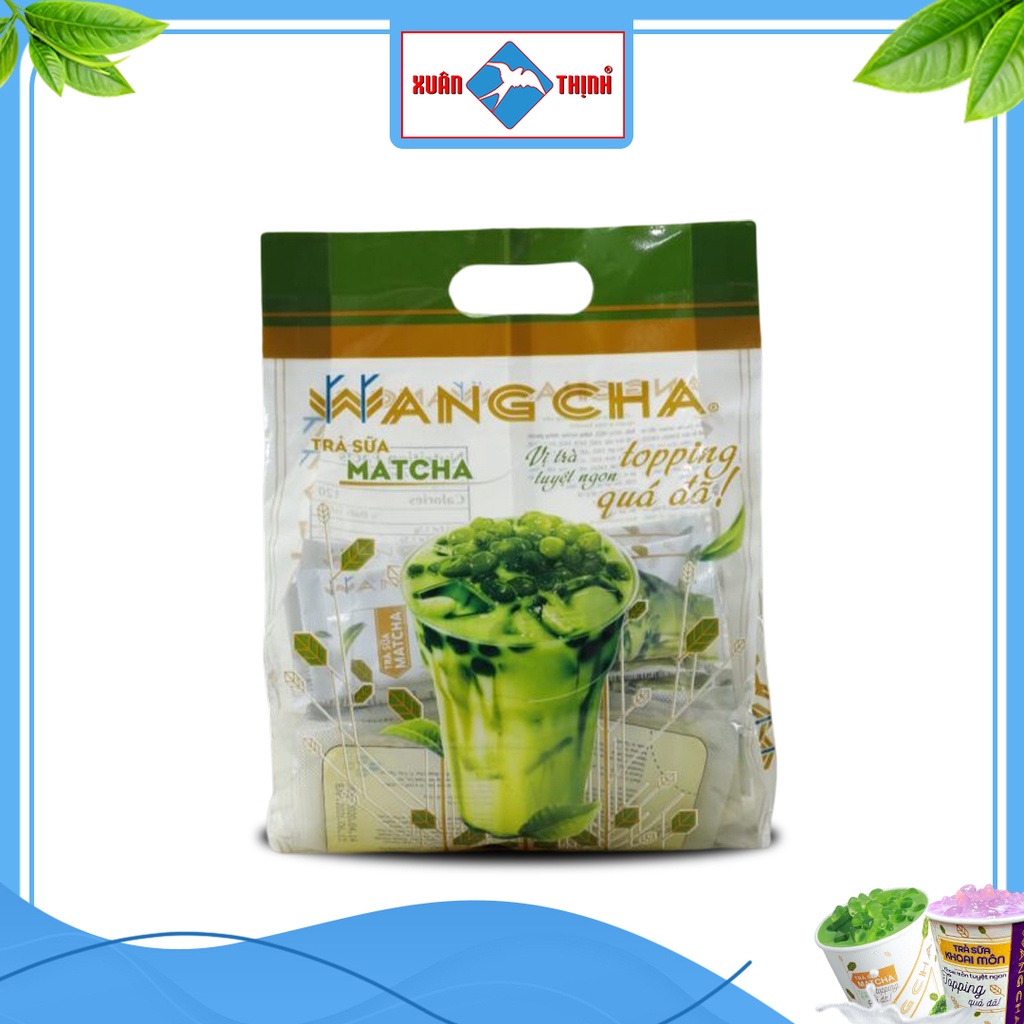 Bịch Trà Sữa Wangcha Vị Matcha pha trà sữa tiện lợi - Bột Hòa Tan Trà Sữa Matcha 6 gói và 6 gói Thạch 3Q ngọc trai 6 gói