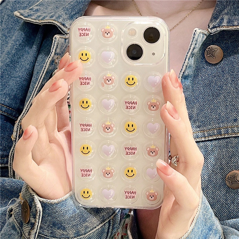 Ốp lưng iphone ốp Điện Thoại Trong Suốt Hình Mặt Cười / Bong Bóng Cho iPhone 14 13 12 11 PROMAX XS XR XSMAX SE2020 6 7 8PLUS