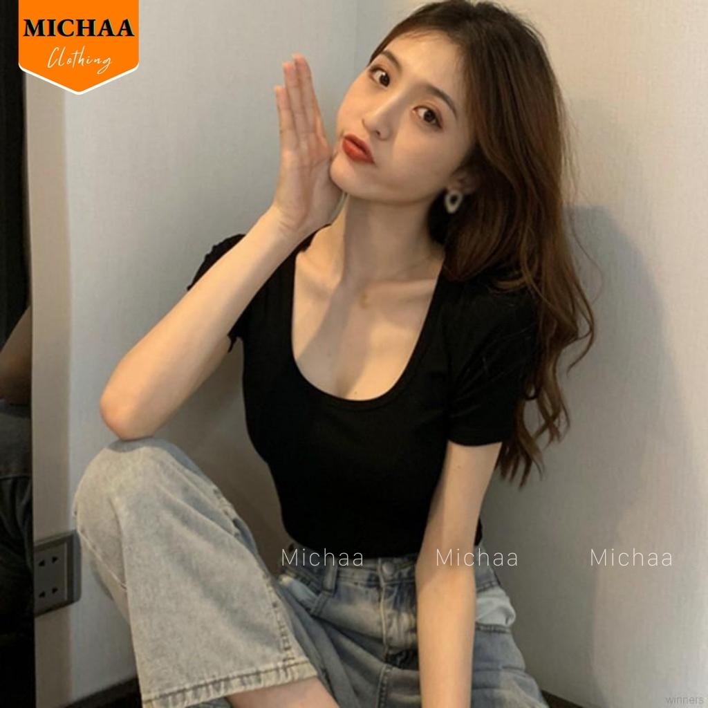 Áo Croptop TRƠN CỔ VUÔNG Nữ Phong Cách Thể Thao Basic Chất Thun Borip - MICHAA