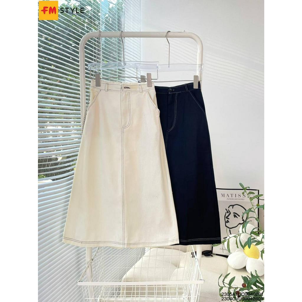 Chân váy dài qua gối FM Style dáng dài midi hoạ tiết chỉ nổi basic siêu xinh thời trang hàn quốc ulzzang 23043280