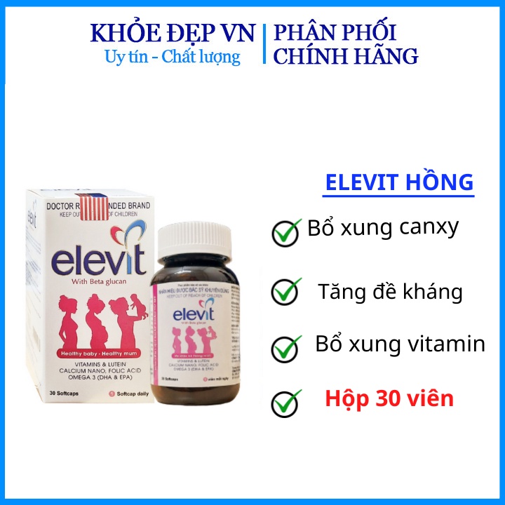 Vitamin toonge hợp Elevit bổ sung canxi, vitamin, acid folic, omega 3 cho phụ nữ mang thai – Hộp 30 viên dungf 30 ngày