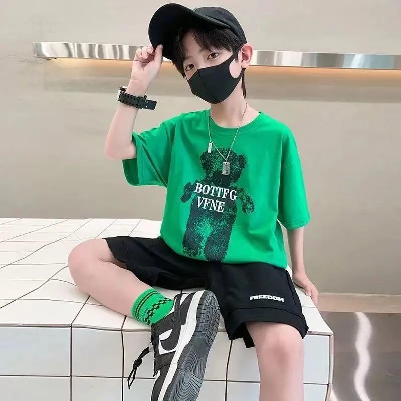 Set Áo Thun Ngắn Tay Và Quần Short Thời Trang Mùa Hè Phong Cách Mới Cho Bé Trai
