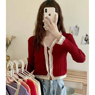 Áo dài tay phối ren cao cấp phong cách Hàn Quốc