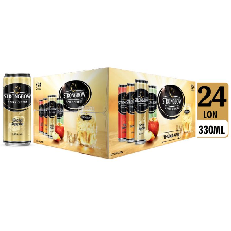 Freeship70K - Thùng 24 lon mix 3 vị Strongbow: táo, dâu đỏ, nho đen 330ml